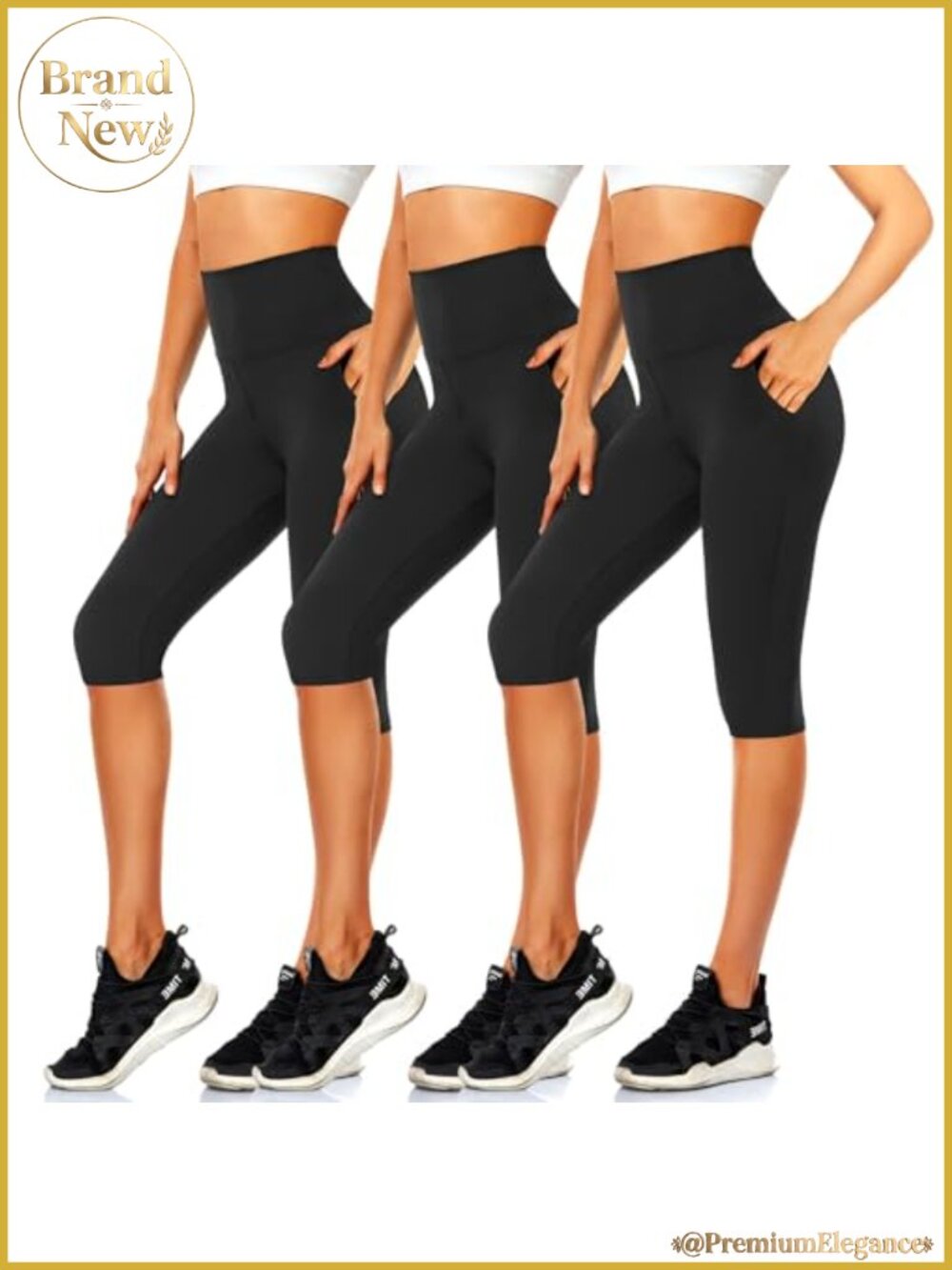 3 Pack High Waisted Capri Leggings with Pockets - Knee Length Yoga Pants for